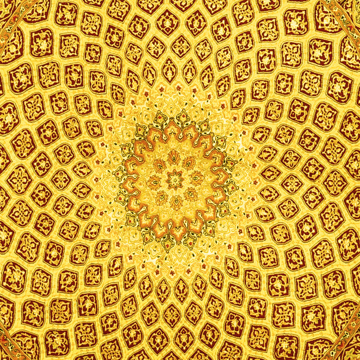 Machine Washable Medallion Yellow Traditional Rug, wshtr3157yw