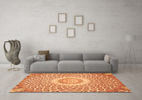 Machine Washable Medallion Orange Traditional Rug, wshtr3157org