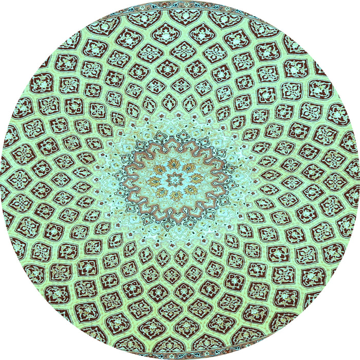 Round Machine Washable Medallion Light Blue Traditional Rug, wshtr3157lblu