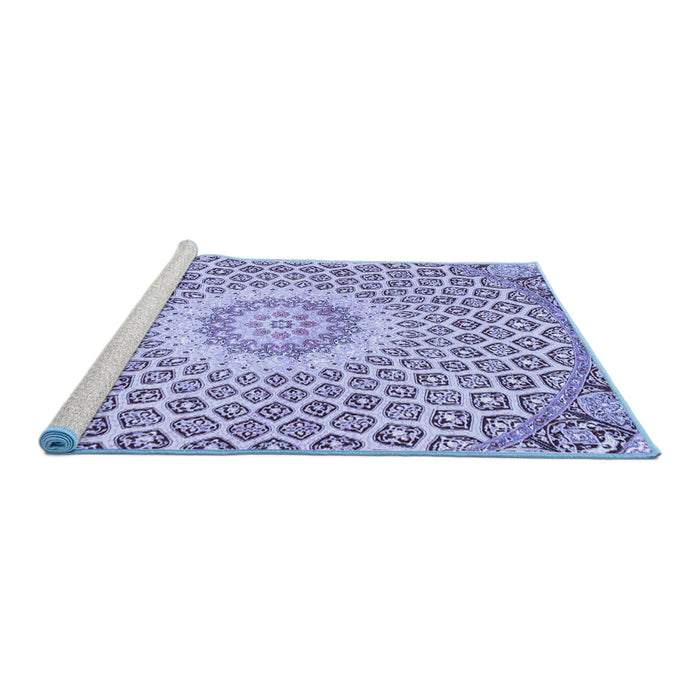 Sideview of Machine Washable Medallion Blue Traditional Rug, wshtr3157blu
