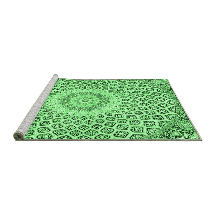 Sideview of Machine Washable Medallion Emerald Green Traditional Area Rugs, wshtr3157emgrn