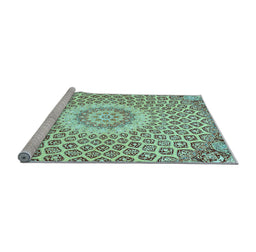 Sideview of Machine Washable Medallion Light Blue Traditional Rug, wshtr3157lblu