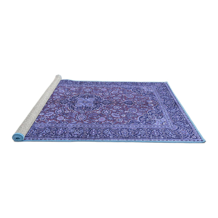 Sideview of Machine Washable Medallion Blue Traditional Rug, wshtr3158blu