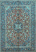 Machine Washable Medallion Light Blue Traditional Rug, wshtr3158lblu