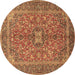 Round Machine Washable Medallion Brown Traditional Rug, wshtr3158brn