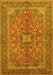 Machine Washable Medallion Yellow Traditional Rug, wshtr3158yw