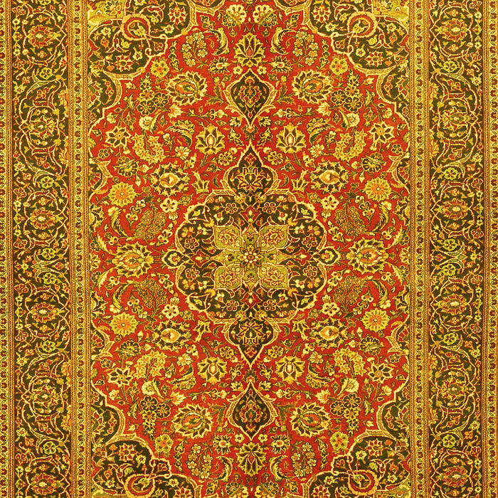 Machine Washable Medallion Yellow Traditional Rug, wshtr3158yw
