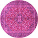 Round Machine Washable Medallion Pink Traditional Rug, wshtr3158pnk