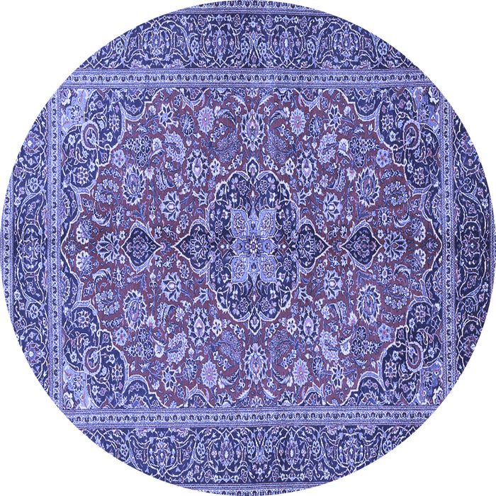 Round Machine Washable Medallion Blue Traditional Rug, wshtr3158blu