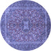 Round Machine Washable Medallion Blue Traditional Rug, wshtr3158blu