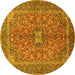 Round Machine Washable Medallion Yellow Traditional Rug, wshtr3158yw