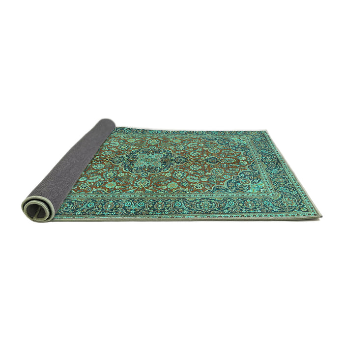 Sideview of Medallion Turquoise Traditional Rug, tr3158turq