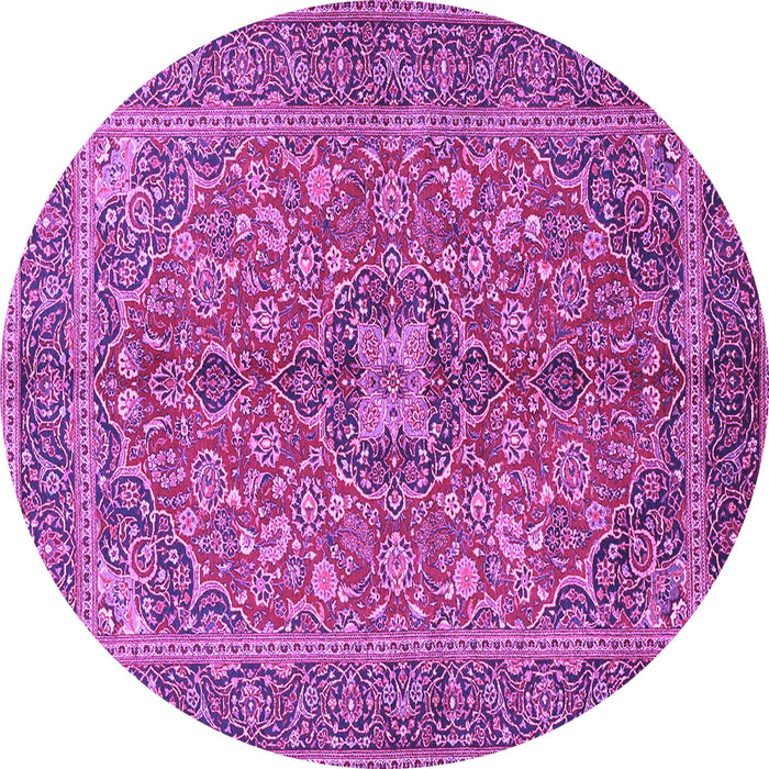 Round Machine Washable Medallion Purple Traditional Area Rugs, wshtr3158pur