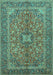 Machine Washable Medallion Turquoise Traditional Area Rugs, wshtr3158turq