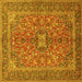 Square Machine Washable Medallion Yellow Traditional Rug, wshtr3158yw