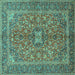 Square Medallion Turquoise Traditional Rug, tr3158turq