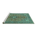 Sideview of Machine Washable Medallion Turquoise Traditional Area Rugs, wshtr3158turq