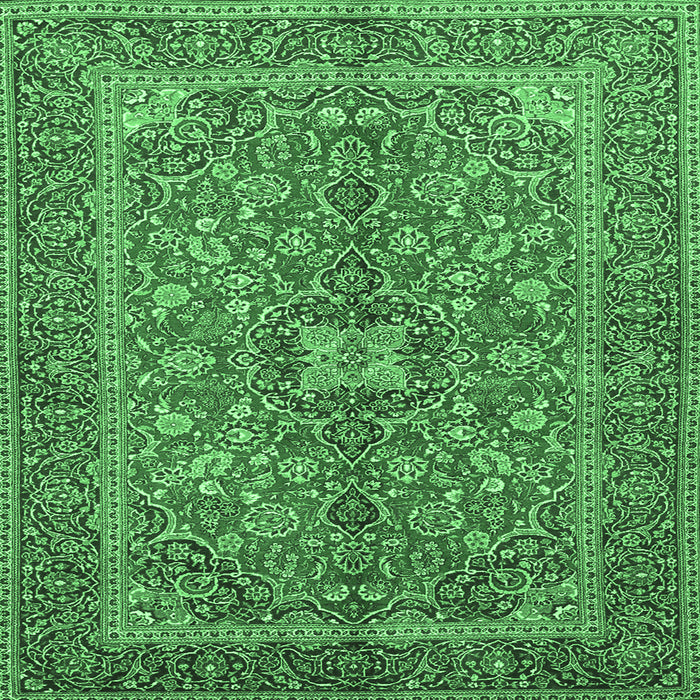 Square Machine Washable Medallion Emerald Green Traditional Area Rugs, wshtr3158emgrn