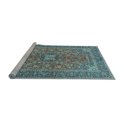 Sideview of Machine Washable Medallion Light Blue Traditional Rug, wshtr3158lblu