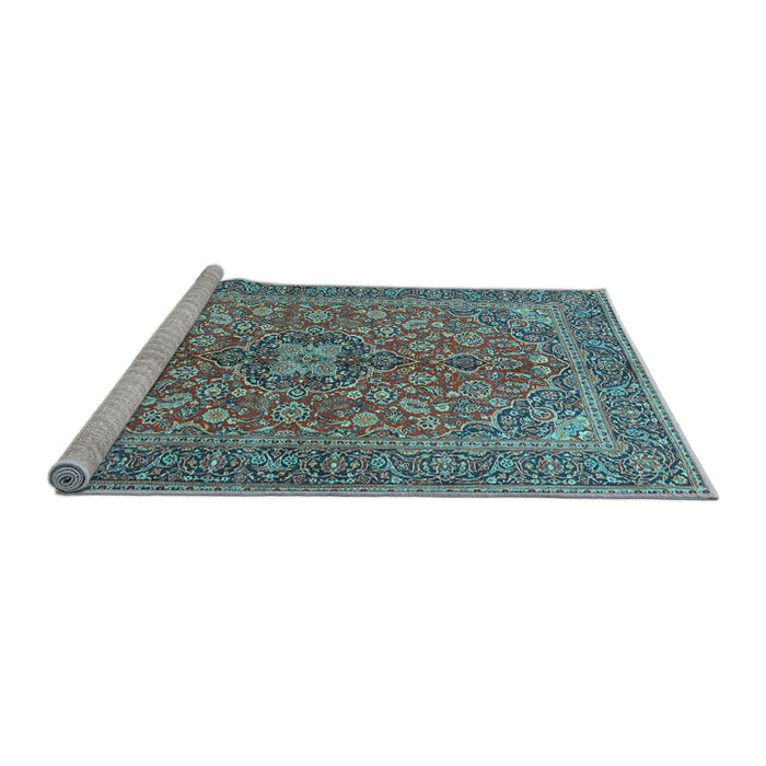 Sideview of Machine Washable Medallion Light Blue Traditional Rug, wshtr3158lblu