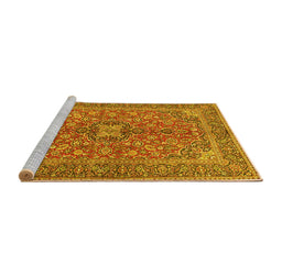 Sideview of Machine Washable Medallion Yellow Traditional Rug, wshtr3158yw