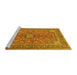 Sideview of Machine Washable Medallion Yellow Traditional Rug, wshtr3158yw