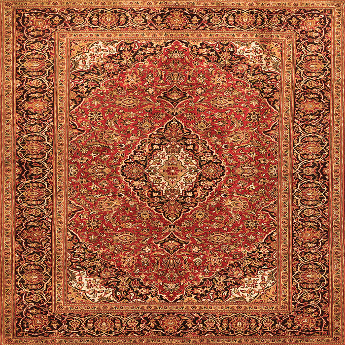 Round Machine Washable Persian Orange Traditional Area Rugs, wshtr3159org