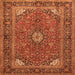 Round Machine Washable Persian Orange Traditional Area Rugs, wshtr3159org