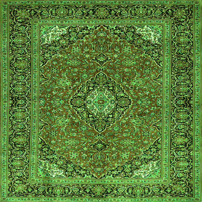 Round Machine Washable Persian Green Traditional Area Rugs, wshtr3159grn