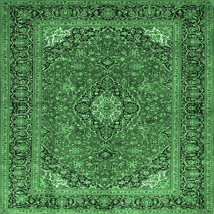 Square Machine Washable Persian Emerald Green Traditional Area Rugs, wshtr3159emgrn