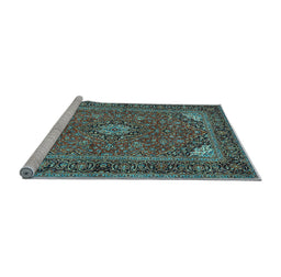 Sideview of Machine Washable Persian Light Blue Traditional Rug, wshtr3159lblu
