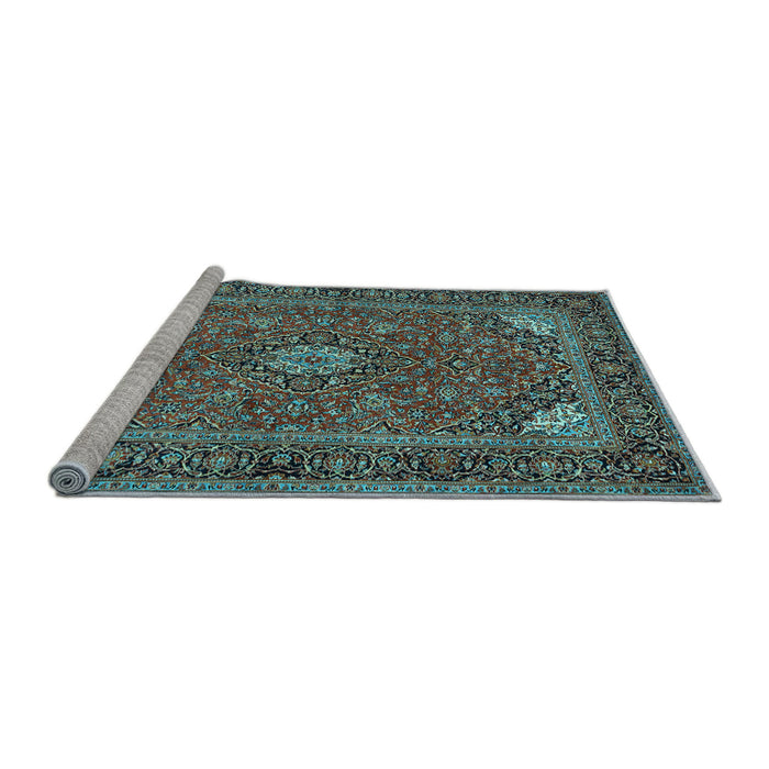 Sideview of Machine Washable Persian Light Blue Traditional Rug, wshtr3159lblu