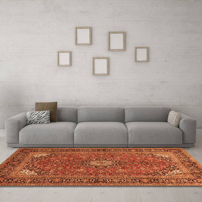 Machine Washable Persian Orange Traditional Area Rugs in a Living Room, wshtr3159org