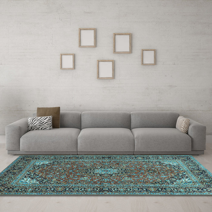 Machine Washable Persian Light Blue Traditional Rug in a Living Room, wshtr3159lblu