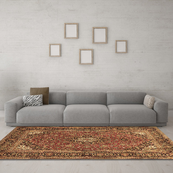 Machine Washable Persian Brown Traditional Rug in a Living Room,, wshtr3159brn