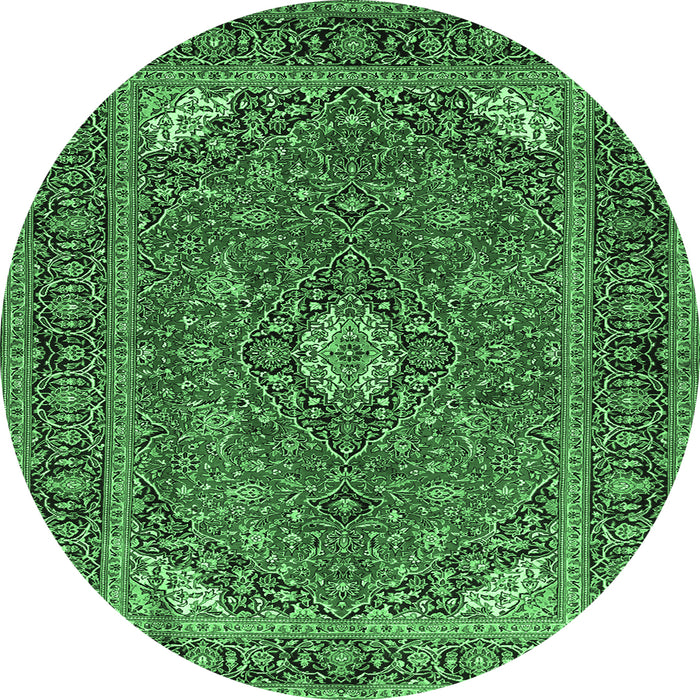 Round Persian Emerald Green Traditional Rug, tr3159emgrn