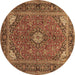 Round Machine Washable Persian Brown Traditional Rug, wshtr3159brn