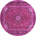 Round Machine Washable Persian Pink Traditional Rug, wshtr3159pnk