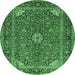 Round Machine Washable Persian Emerald Green Traditional Area Rugs, wshtr3159emgrn