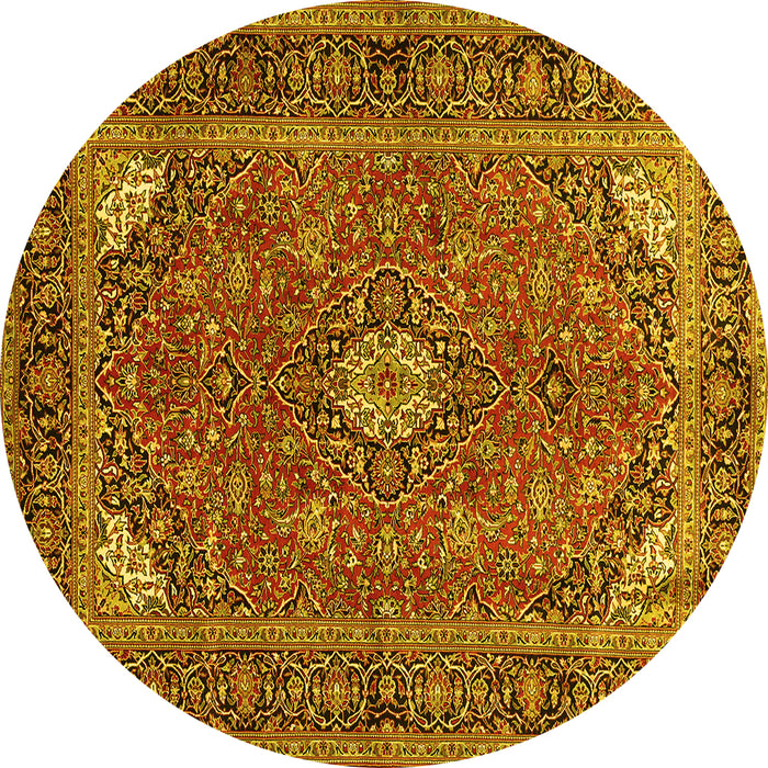 Round Machine Washable Persian Yellow Traditional Rug, wshtr3159yw