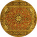 Round Machine Washable Persian Yellow Traditional Rug, wshtr3159yw