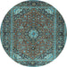 Round Machine Washable Persian Light Blue Traditional Rug, wshtr3159lblu