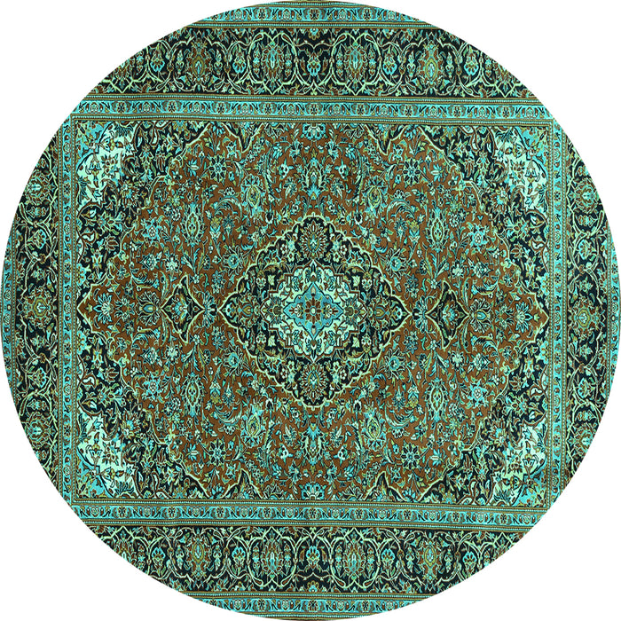 Round Machine Washable Persian Turquoise Traditional Area Rugs, wshtr3159turq