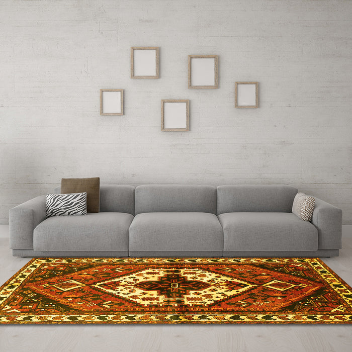 Machine Washable Persian Yellow Traditional Rug in a Living Room, wshtr315yw