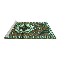 Sideview of Machine Washable Persian Turquoise Traditional Area Rugs, wshtr315turq