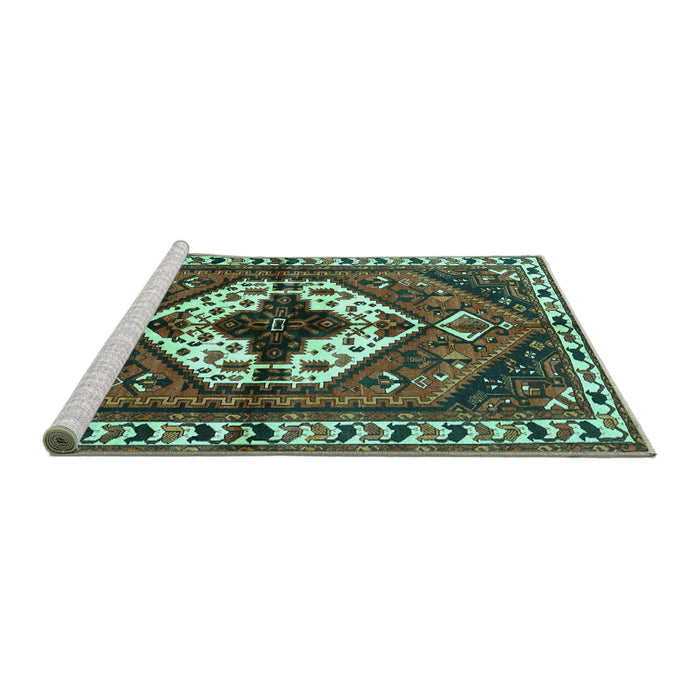 Sideview of Machine Washable Persian Turquoise Traditional Area Rugs, wshtr315turq