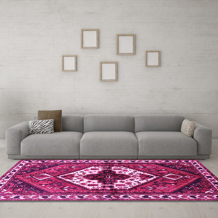 Machine Washable Persian Pink Traditional Rug in a Living Room, wshtr315pnk
