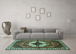 Machine Washable Persian Turquoise Traditional Area Rugs in a Living Room,, wshtr315turq