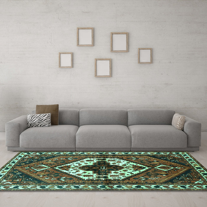 Machine Washable Persian Turquoise Traditional Area Rugs in a Living Room,, wshtr315turq