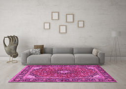 Machine Washable Persian Pink Traditional Rug in a Living Room, wshtr3160pnk